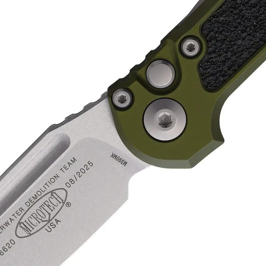 Microtech Auto LUDT Button Lock Gen III Folding Knife 3.5in Bohler M390MK Stainless OD Green Aluminum Handle EDC by Microtech