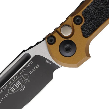 Microtech Auto LUDT Gen III Button Lock Knife Automatic Opening EDC 3.5in Two Tone M390 Tan Aluminum by Microtech