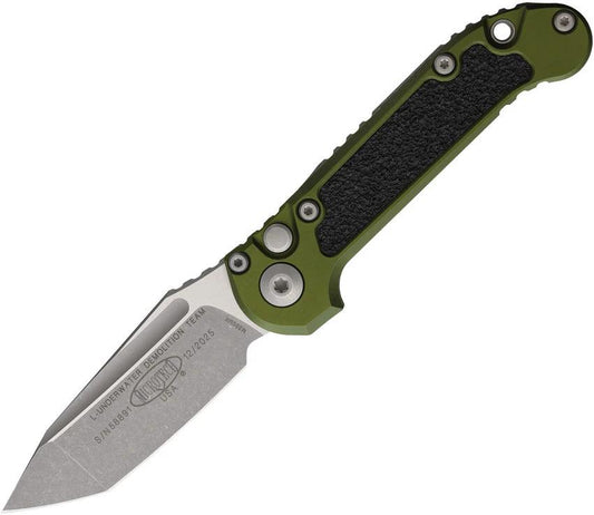 Microtech Auto LUDT Gen III Button Lock Knife Auto Opening 3.5in Blade M390MK 4.5in Closed OD Green Aluminum EDC by Microtech