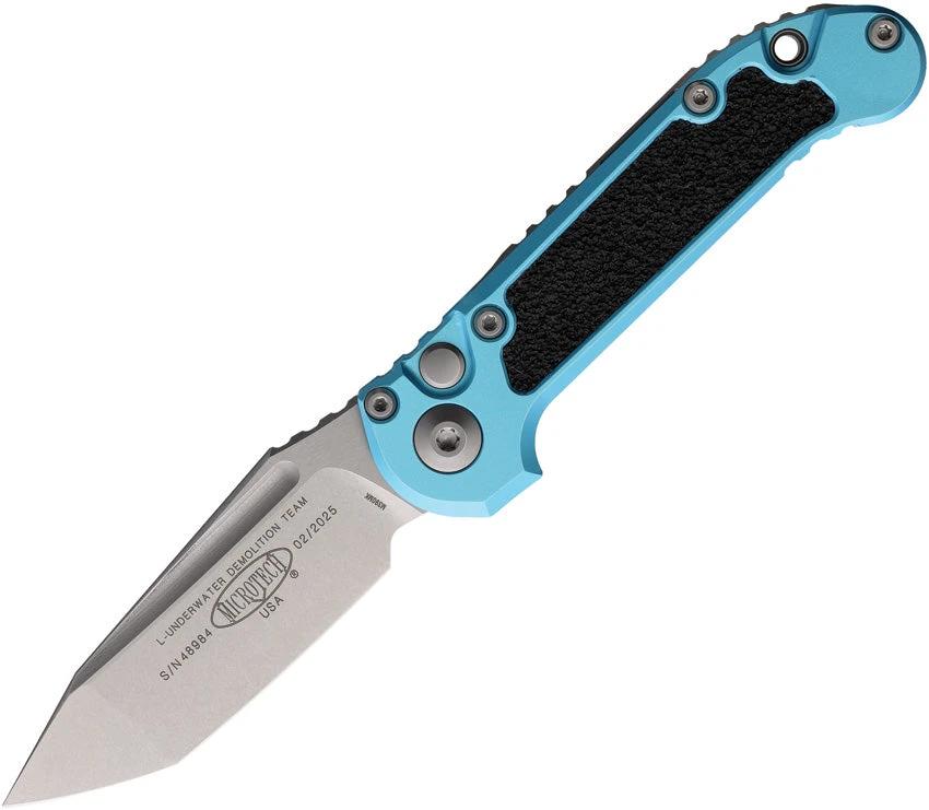 Microtech Auto LUDT Gen III Button Lock Knife Automatic Opening For Tactical Pros Turquoise Aluminum Handle M390MK by Microtech