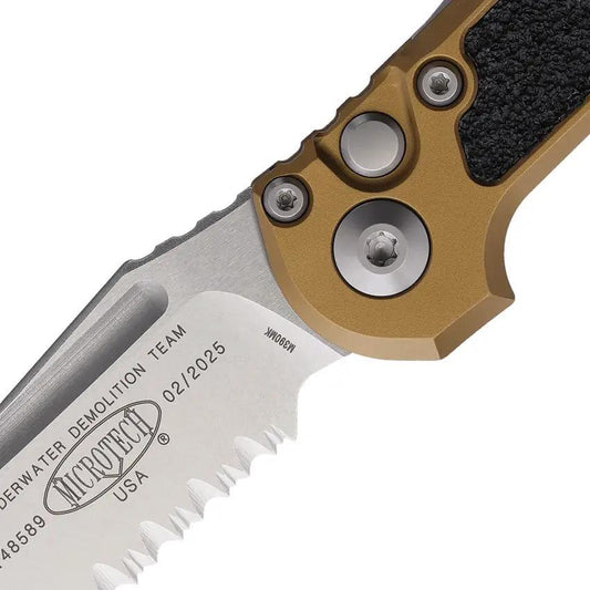 Microtech Auto LUDT GenIII Button Lock 3.5in M390 Blade Tan Aluminum Handle With Lanyard Hole For EDC Enthusiasts Knife by Microtech