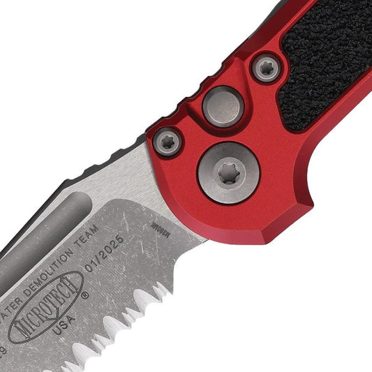 Microtech Auto LUDT Gen III Knife With Auto Opening For EDC Enthusiasts M390MK Blade 3.5 In Red Handle Apocalyptic Finish by Microtech
