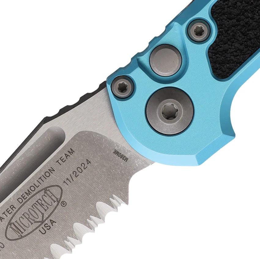 Microtech Auto LUDT Gen III Tactical EDC Knife With Automatic Opening Turquoise Handle And Serrated M390 Blade by Microtech