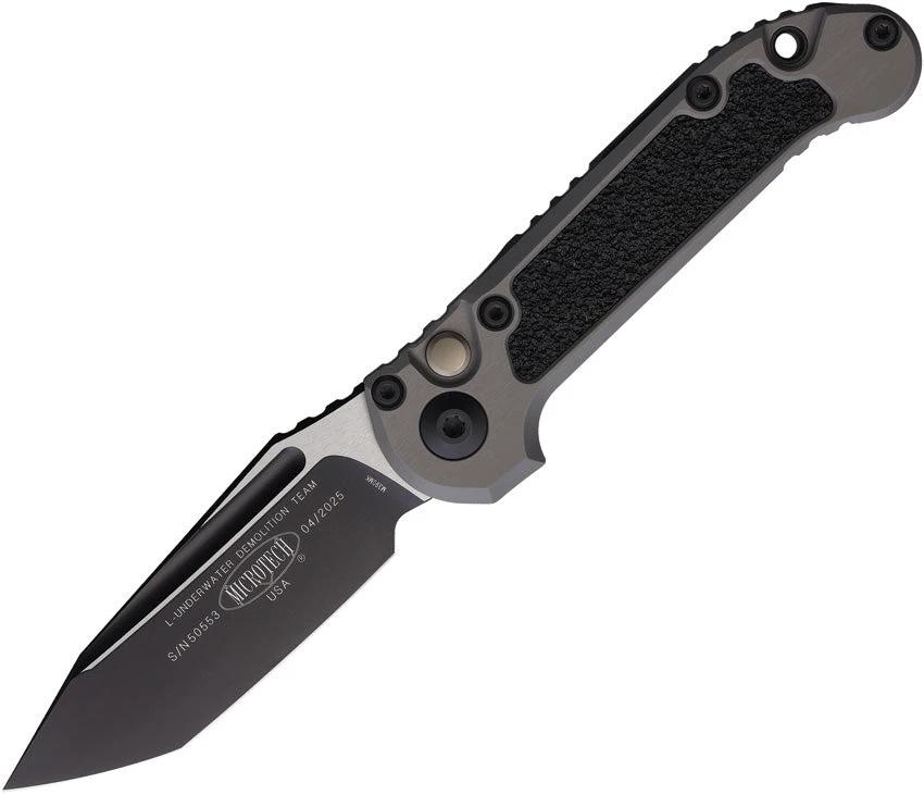 Microtech Auto LUDT GenIII Button Lock EDC Knife Automatic Opening Bohler M390MK Blade TwoTone Gray Aluminum Handle by Microtech