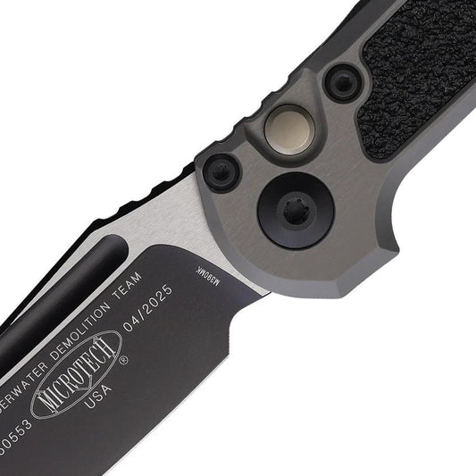 Microtech Auto LUDT GenIII Button Lock EDC Knife Automatic Opening Bohler M390MK Blade TwoTone Gray Aluminum Handle by Microtech