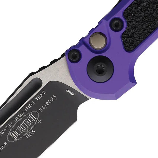Microtech Auto LUDT Gen III Button Lock Knife With Purple Aluminum Handle M390MK Two Tone Tanto Blade For EDC Pros by Microtech