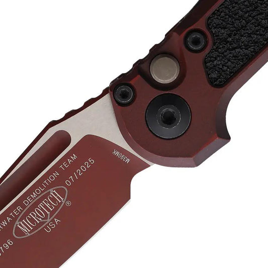 Microtech Auto LUDT Button Lock GenIII Knife For EDC With Automatic Opening 3.5in Bohler M390MK Tanto Weathered Crimson by Microtech