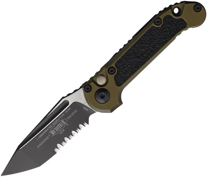 Microtech Auto LUDT EDC Knife With Automatic Opening 3.5In M390MK Tanto Blade 4.5In Closed OD Green Aluminum Handle by Microtech
