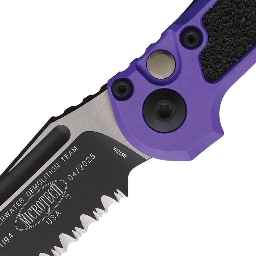 Microtech Auto LUDT Gen III Button Lock Knife For EDC Enthusiasts Purple Aluminum Handle Partially Serrated M390 Blade by Microtech