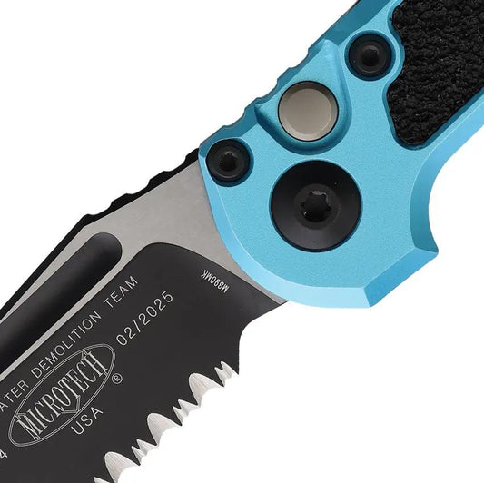 Microtech Auto LUDT Button Lock Gen III Knife 3.5in Tanto M390 Turquoise Aluminum Handle Two Tone For EDC Enthusiasts by Microtech