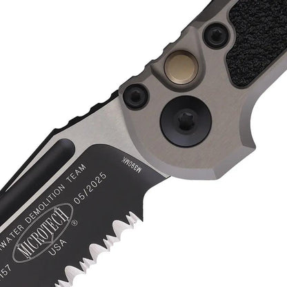 Microtech Auto LUDT Button Lock EDC Knife For EDC Enthusiasts With M390MK Tanto Gray Aluminum Handle Pocket Clip by Microtech