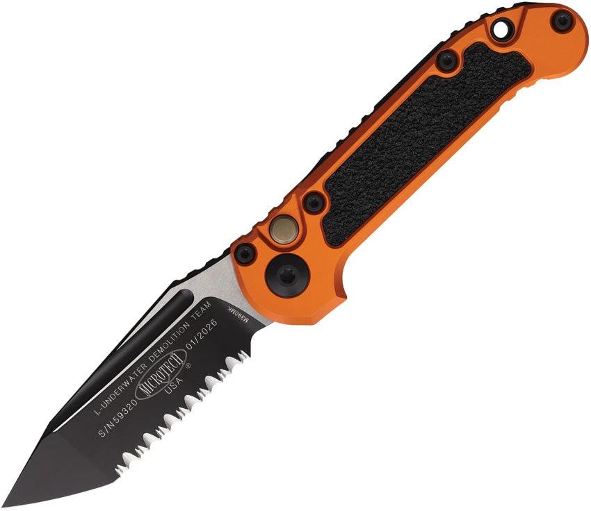 Microtech Auto LUDT Gen III Button Lock Orange Handle 3.5in M390MK Serrated Tactical Knife by Microtech