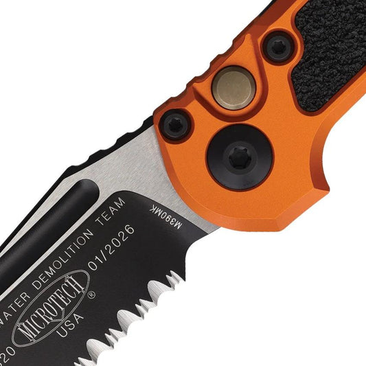 Microtech Auto LUDT Gen III Button Lock Orange Handle 3.5in M390MK Serrated Tactical Knife by Microtech