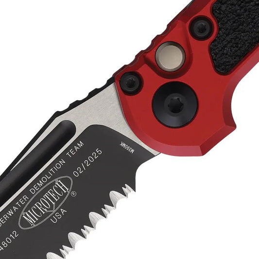 Microtech Auto LUDT Gen III Button Lock 3.5in Serrated M390 Tanto Red Aluminum EDC Knife by Microtech