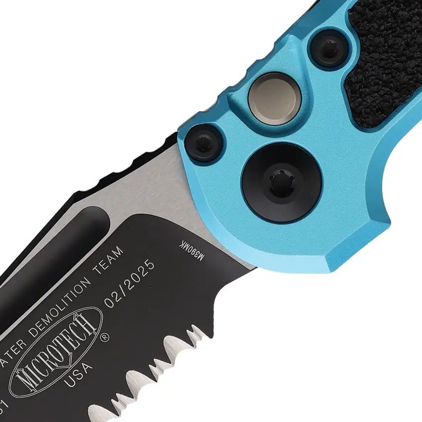 Microtech Auto LUDT Gen III Button Lock Knife 4.5in Closed 3.5in M390 Tanto Turquoise Aluminum Handle EDC Enthusiasts by Microtech