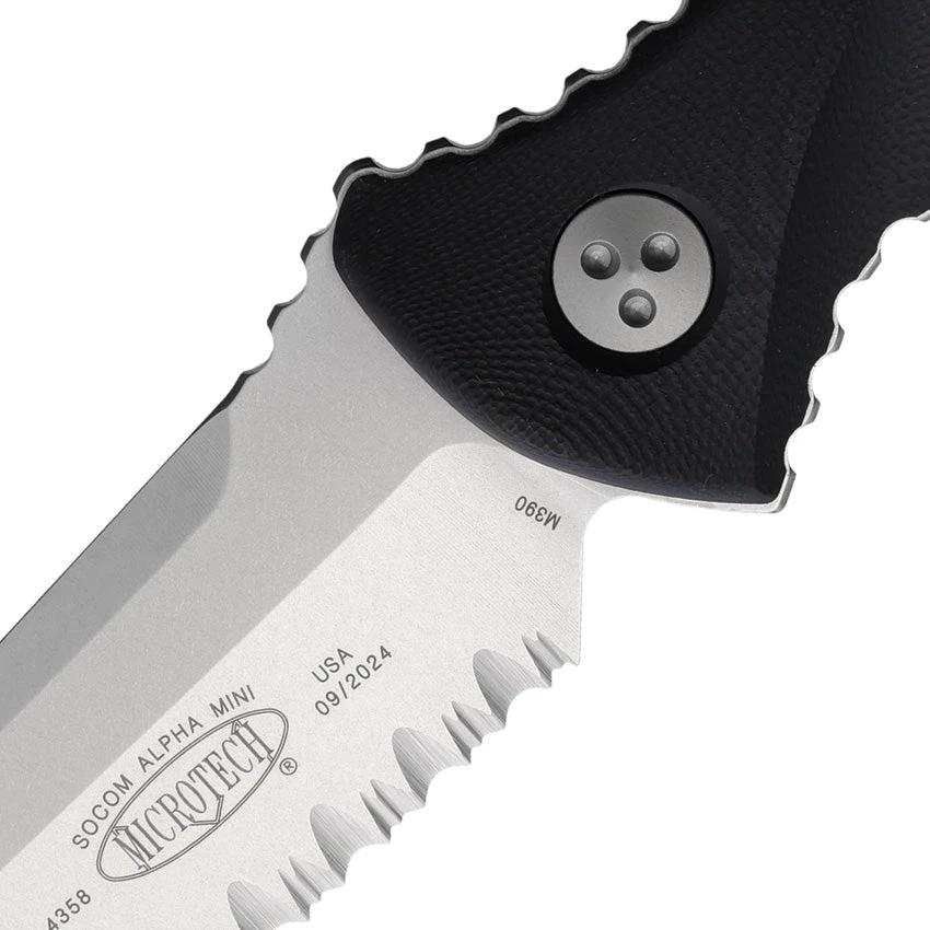 Microtech SOCOM Alpha Mini Serrated Edge Knife Elite Tactical EDC 3.75 Inch Stonewash Blade Black G10 by Microtech