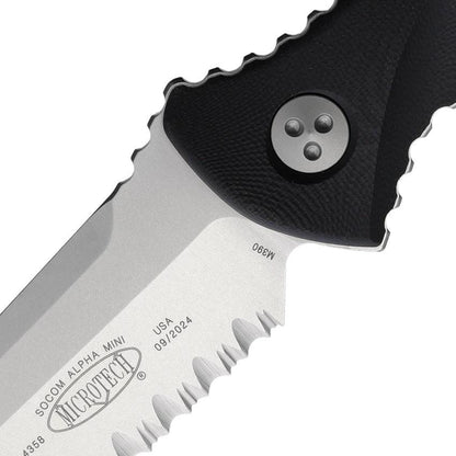 Microtech SOCOM Alpha Mini Serrated Edge Knife Elite Tactical EDC 3.75 Inch Stonewash Blade Black G10 by Microtech