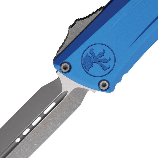 Microtech Auto Combat Troodon DE Gen III 4In Double Edge Dagger Blade Blue Aluminum Handle Glass Breaker for Collectors by Microtech