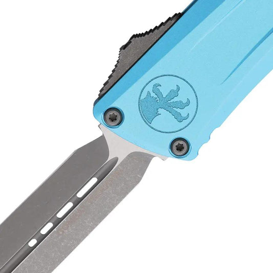 Microtech Auto Combat Troodon Gen III Dagger 4In Double Edge Blade M390 Blue Aluminum Handle Tactical EDC by Microtech