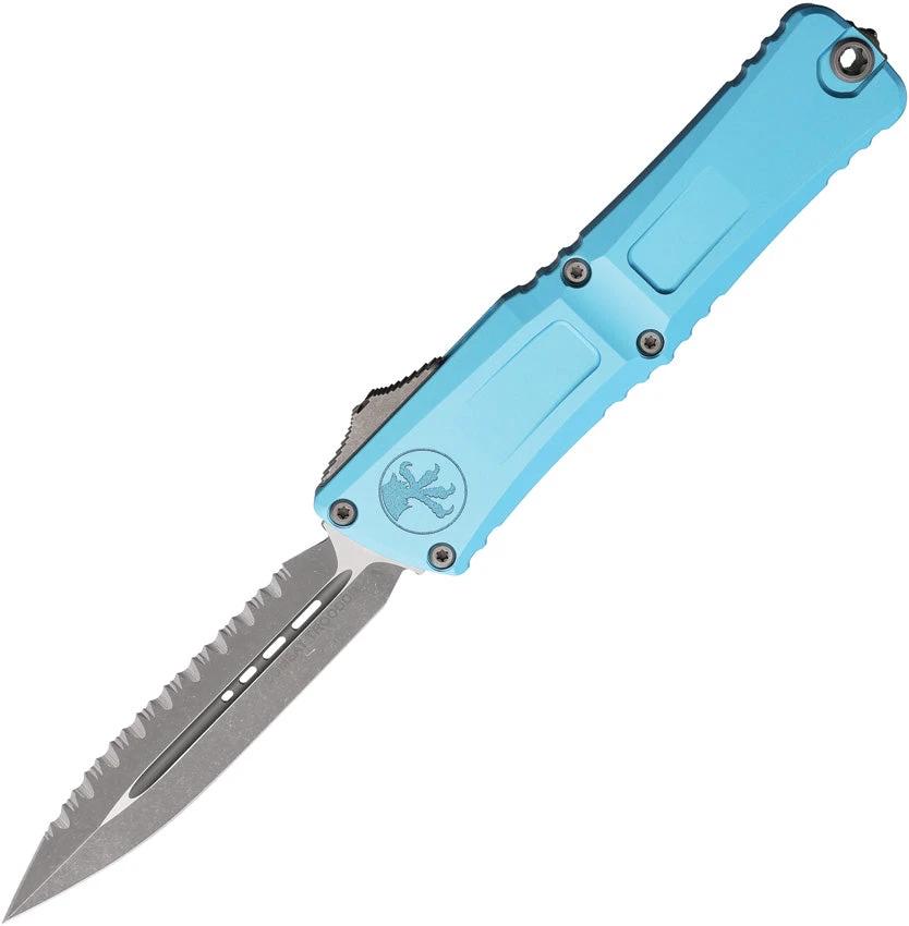 Microtech Auto Combat Troodon DE Gen III Tactical Knife For Tactical Enthusiasts Turquoise Handle Serrated 4 Inch Blade by Microtech