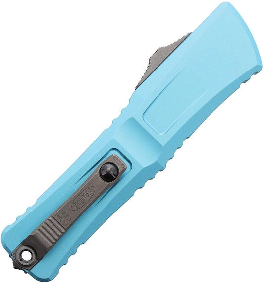 Microtech Auto Combat Troodon DE Gen III Tactical Knife For Tactical Enthusiasts Turquoise Handle Serrated 4 Inch Blade by Microtech