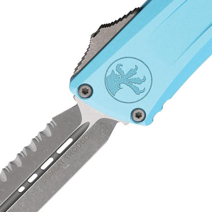 Microtech Auto Combat Troodon DE Gen III Tactical Knife For Tactical Enthusiasts Turquoise Handle Serrated 4 Inch Blade by Microtech