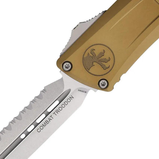 Microtech Auto Combat Troodon DE Gen III Knife For EDC Enthusiasts Automatic Opening 4in M390 Serrated Blade by Microtech