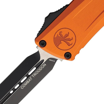 Microtech Automatic Combat Troodon Gen III Dagger With M390 Blade Orange Stonewash Aluminum Handle For Tactical Pros by Microtech