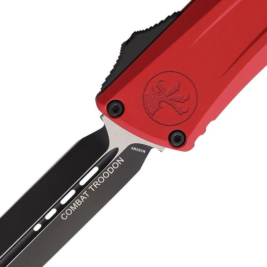 Microtech Auto Combat Troodon DE Gen III Knife Automatic Opens Two Tone Bohler M390 Blade Red Aluminum Handle For EDC by Microtech