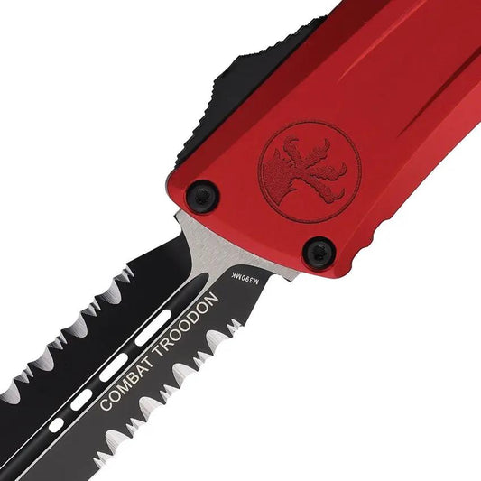 Microtech Auto Combat Troodon DE Gen III 4in M390MK Partially Serrated Blade Red Aluminum Handle EDC Tactical Knife by Microtech