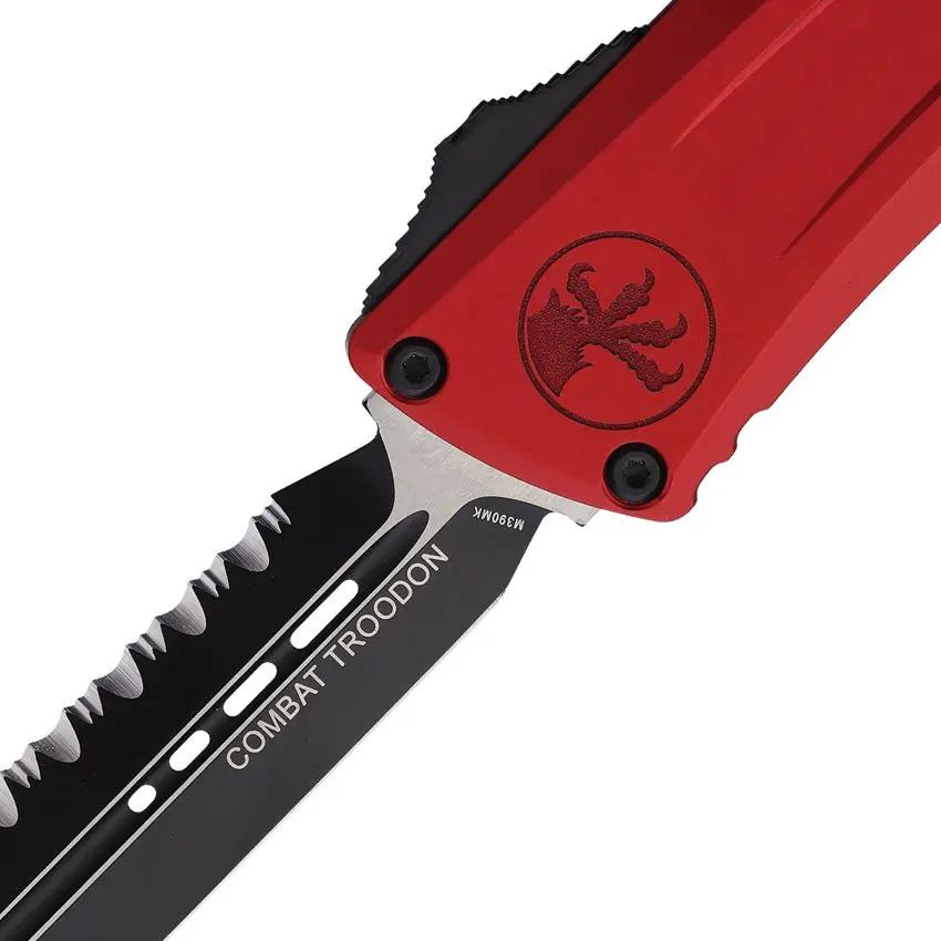 Microtech Auto Combat Troodon Gen III Automatic Dagger Knife 4 Inch Blade Red Aluminum Handle M390MK For Tactical Users by Microtech