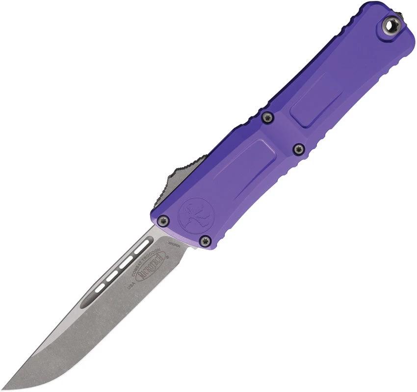Microtech Auto Combat Troodon SE Gen III Tactical Auto Knife For EDC Enthusiasts Purple Aluminum Handle 4 Inch Blade by Microtech