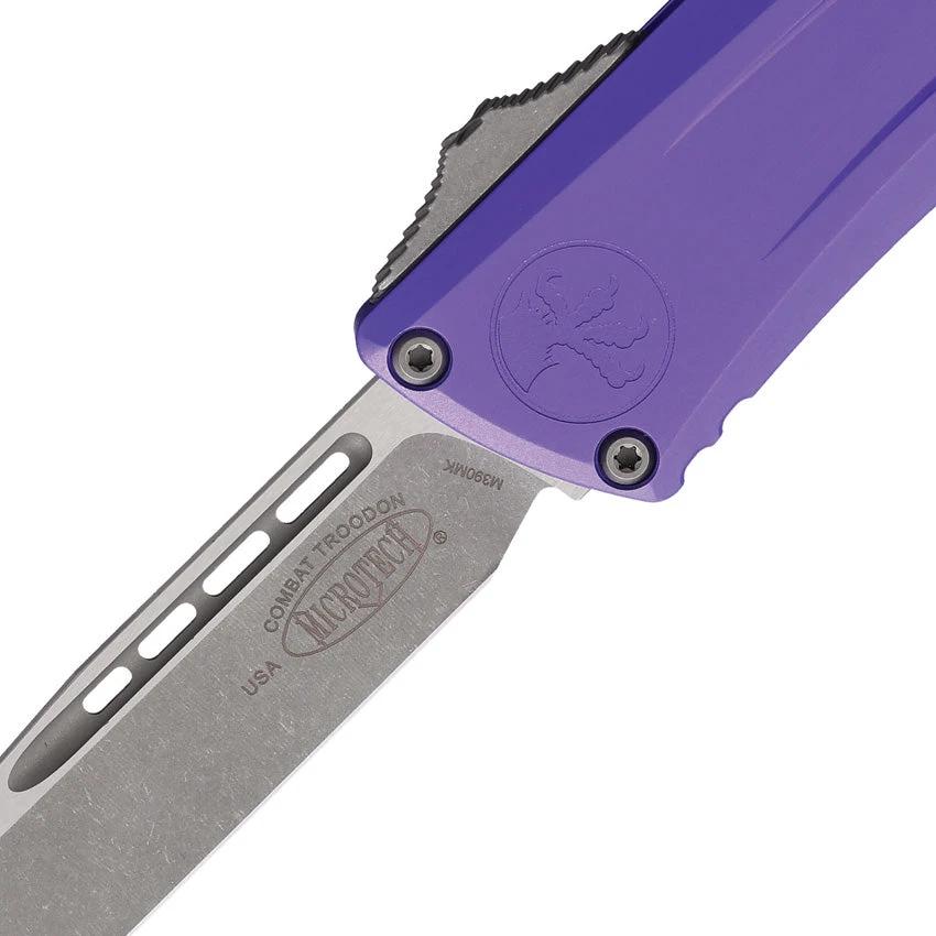 Microtech Auto Combat Troodon SE Gen III Tactical Auto Knife For EDC Enthusiasts Purple Aluminum Handle 4 Inch Blade by Microtech