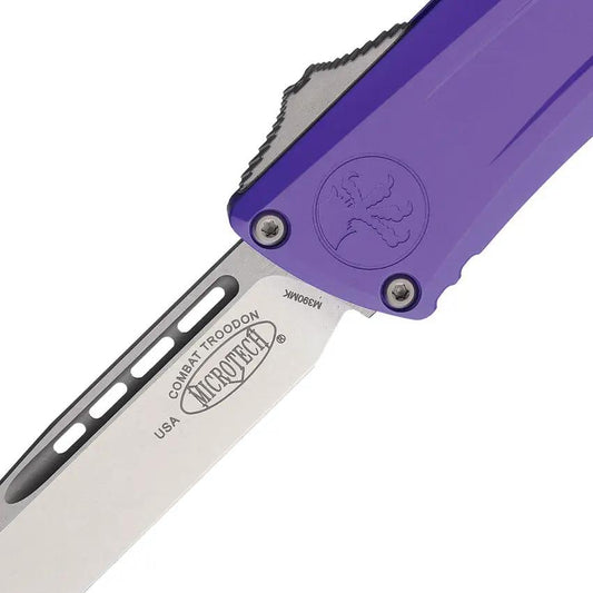 Microtech Auto Combat Troodon SE Gen III 1143-10PU One Hand Deployment Purple Aluminum Handle EDC Tactical Knife by Microtech