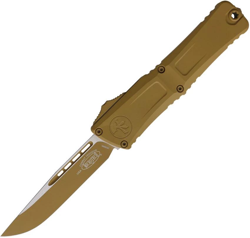 Microtech Auto Combat Troodon SE Gen III Automatic Knife With Tan Cerakote And Aluminum Handle For Pros And Collectors by Microtech