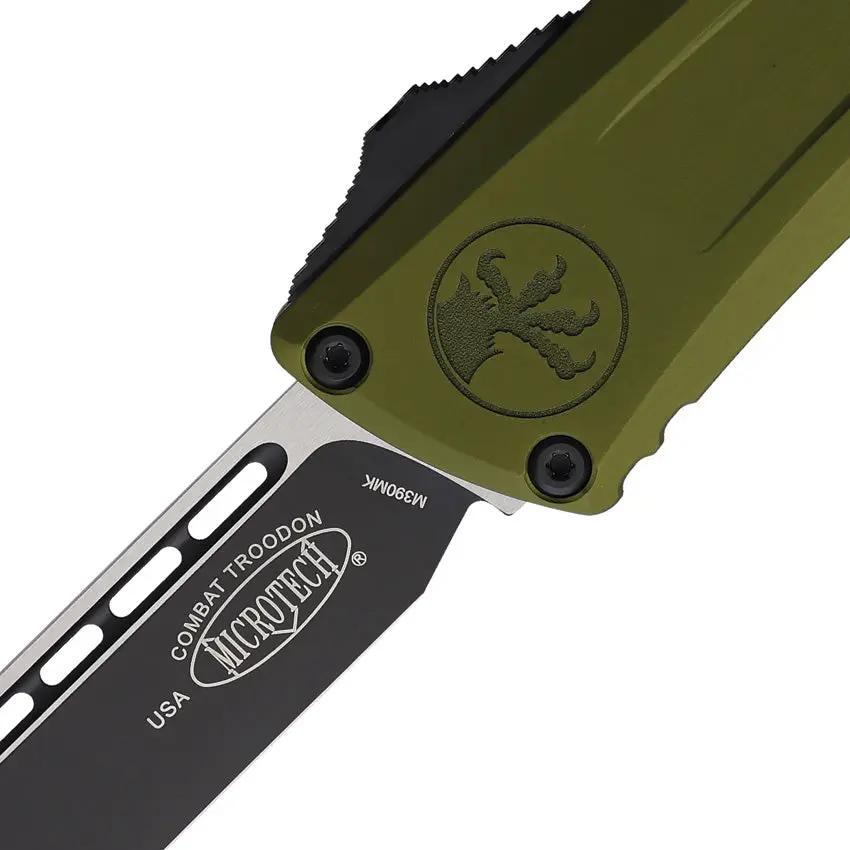 Microtech Auto Troodon SE Gen III Automatic EDC Knife With Two Tone Blade and OD Green Aluminum Handle by Microtech