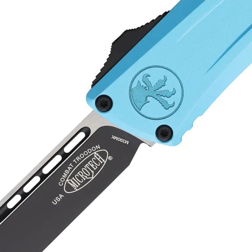 Microtech Auto Combat Troodon SE Gen III 1143-1TQ Auto Knife Teal Handle Two Tone Blade M390MK EDC by Microtech