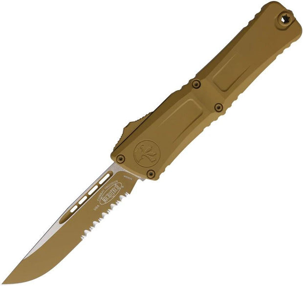 Microtech Troodon SE Gen III Automatic Tactical Knife With Tan Cerakote Finish Partially Serrated Blade For EDC Fans by Microtech