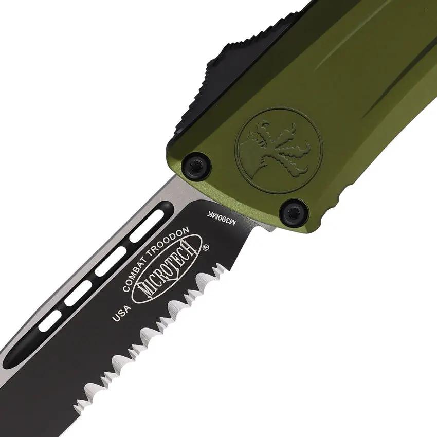 Microtech Auto Troodon SE Gen III Tactical Automatic Opening Knife OD Green Aluminum Handle With 4in Serrated Blade by Microtech