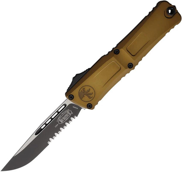 Microtech Auto Troodon SE Gen III Knife Automatic Opening For Tactical Pros Partially Serrated Two Tone Blade Tan Handle by Microtech