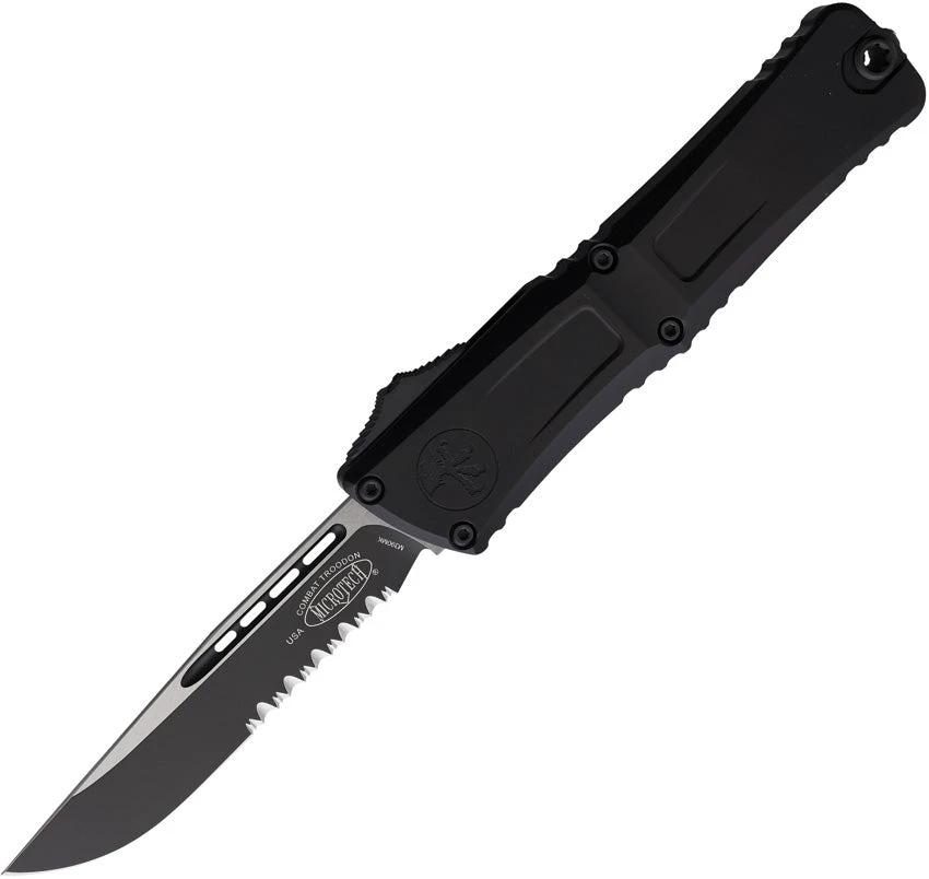 Microtech Auto Combat Troodon SE Gen III 4 Inch Serrated Blade Tactical Knife Auto Opening Black Aluminum For Pros by Microtech