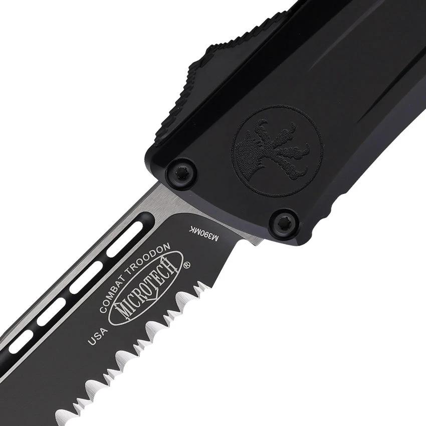 Microtech Auto Combat Troodon SE Gen III 4 Inch Serrated Blade Tactical Knife Auto Opening Black Aluminum For Pros by Microtech