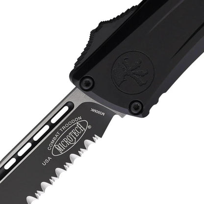 Microtech Auto Combat Troodon SE Gen III 4 Inch Serrated Blade Tactical Knife Auto Opening Black Aluminum For Pros by Microtech