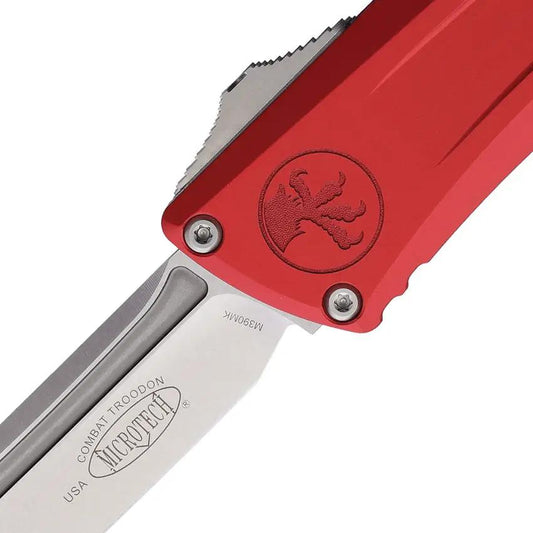 Microtech Auto Troodon Combat Knife Gen III with M390 Blade and Red Aluminum Handle Automatic Opening for Tactical EDC by Microtech