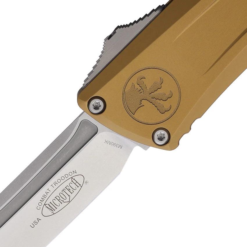 Microtech Auto Troodon Combat Knife with 4 Inch M390MK Tanto Blade Tan Aluminum Handle for Elite Tactical Enthusiasts by Microtech