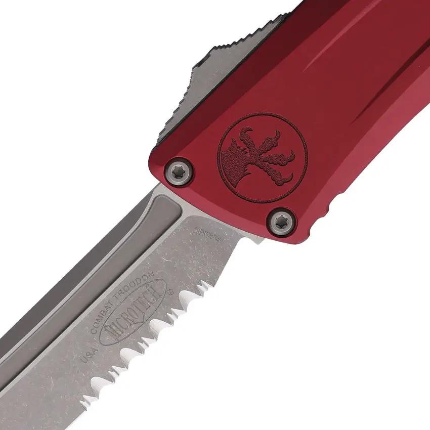 Microtech Auto Combat Troodon Gen III 1144-11APPM Tactical Knife Fans Apocalyptic M390MK Serrated Blade Merlot Aluminum by Microtech