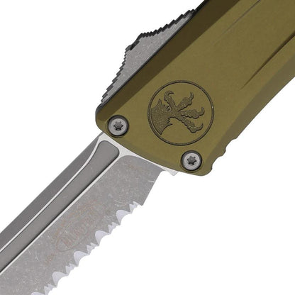 Microtech Auto Combat Troodon T E GenIII Automatic EDC Knife With 4 Inch Blade Apocalyptic Finish OD Green Aluminum Handle by Microtech