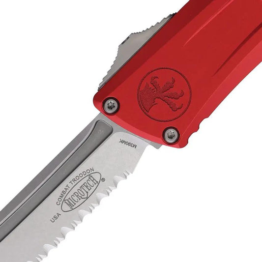 Microtech Auto Combat Troodon Gen III Tactical EDC Knife With M390 Blade Red Aluminum Handle And Automatic Opening by Microtech