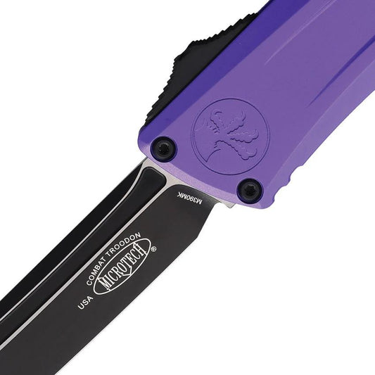 Microtech Elite Auto Combat Troodon Gen III Knife For EDC Enthusiasts With Automatic Opening And Purple Aluminum Handle by Microtech