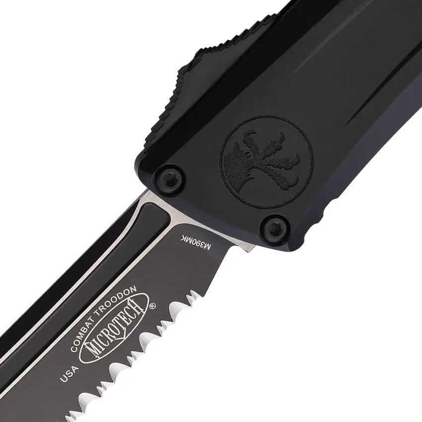 Microtech Auto Troodon Gen III Knife With Automatic Opening 4 Inch M390 Blade Black Aluminum Handle Tactical EDC Pros by Microtech